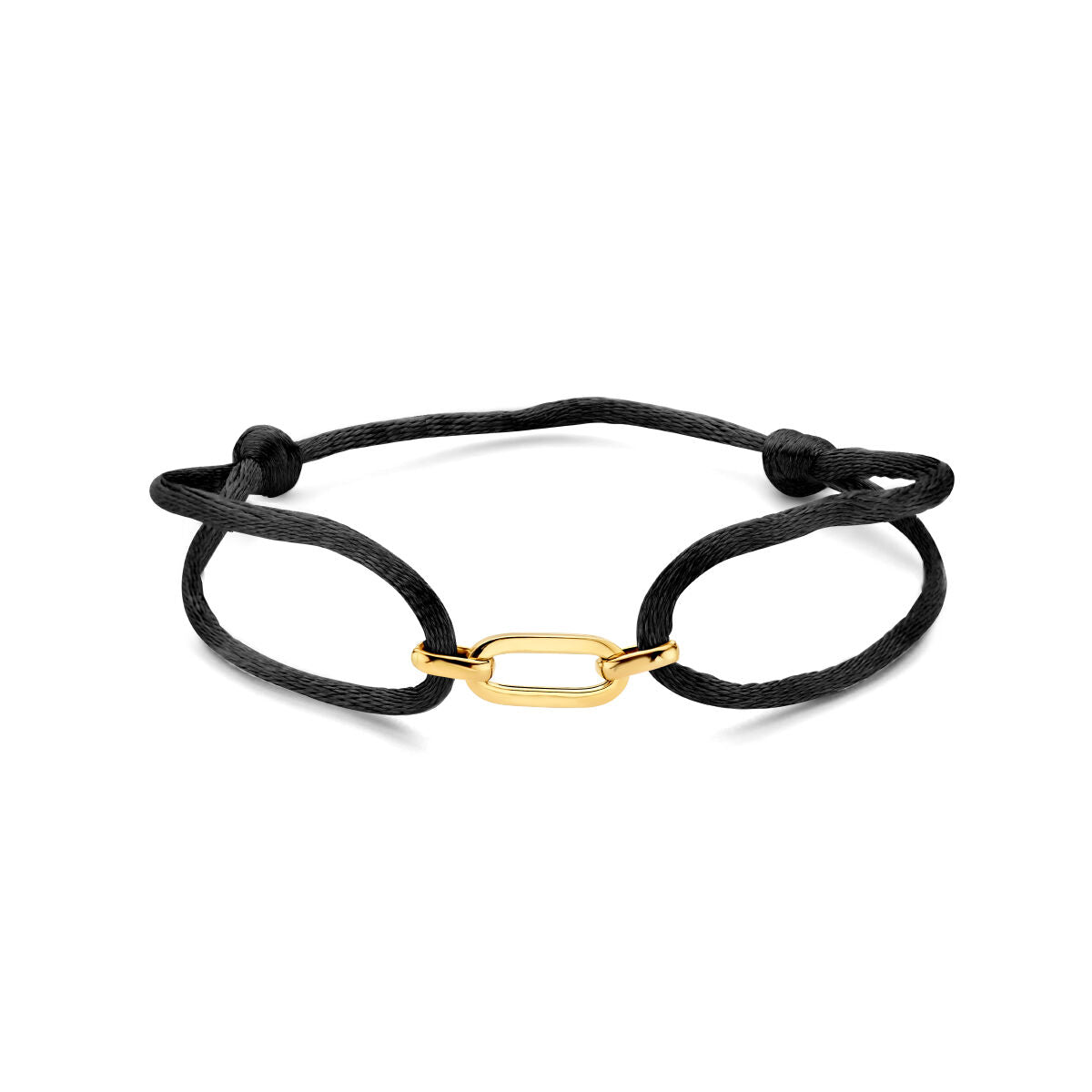Pulsera de satén en oro de 14K con detalles de goma y nylon, de diseño sencillo y moderno.