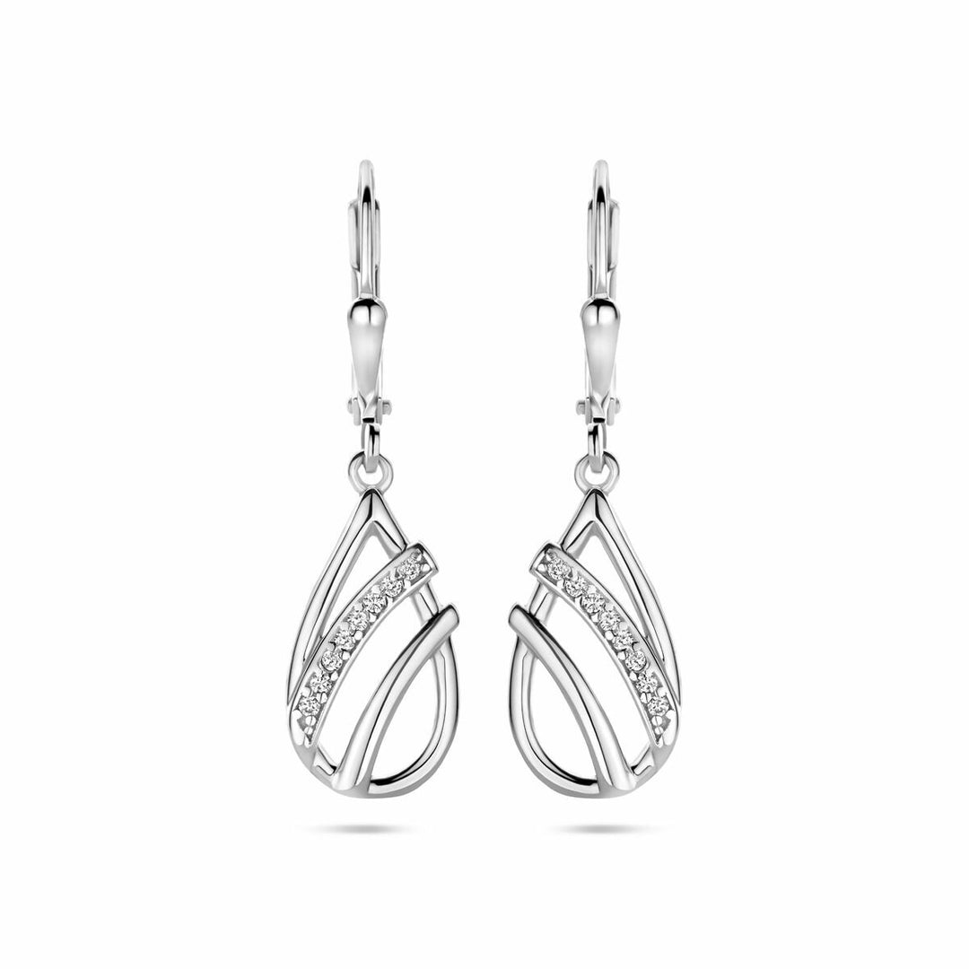 oorhangers druppel zirkonia brisur haak 33 mm zilver gerhodineerd