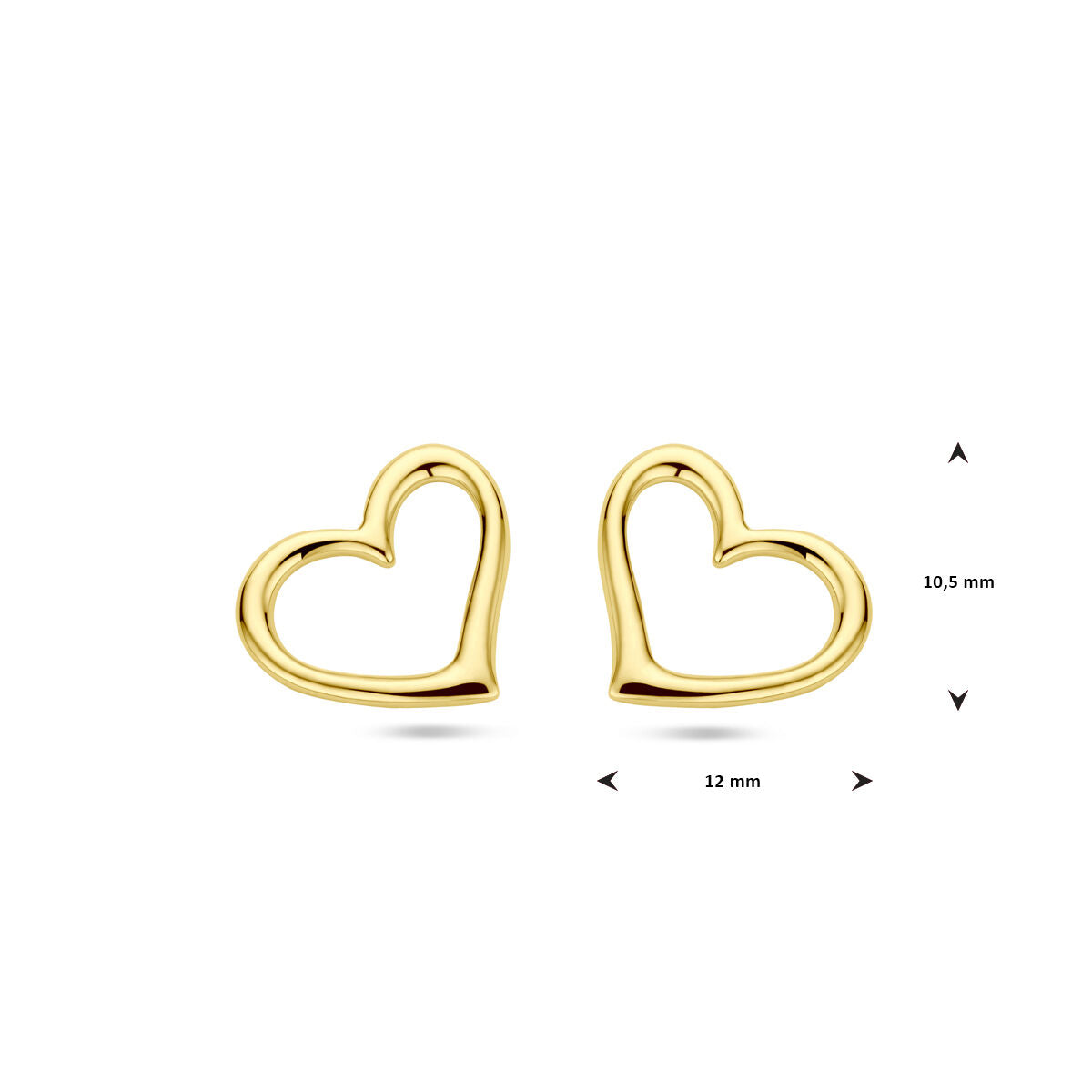pendientes de botón corazón 1 micrón plata chapado en oro amarillo