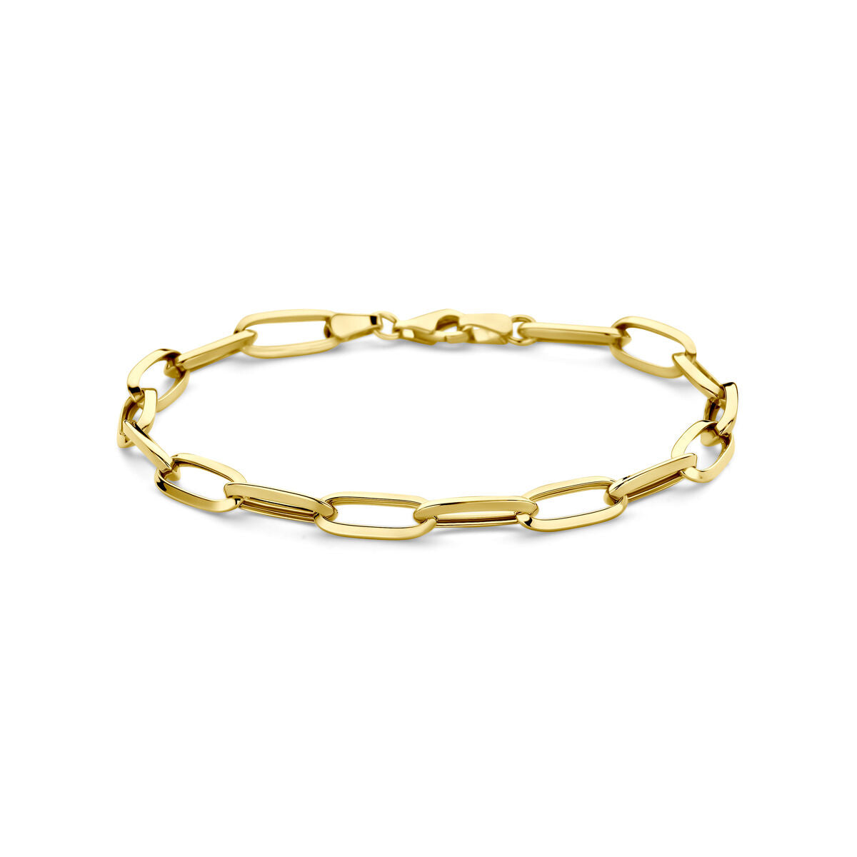 Pulsera de eslabones cerrados de 14K en oro amarillo, con un ancho de 5,8 mm y longitud de 19 cm.