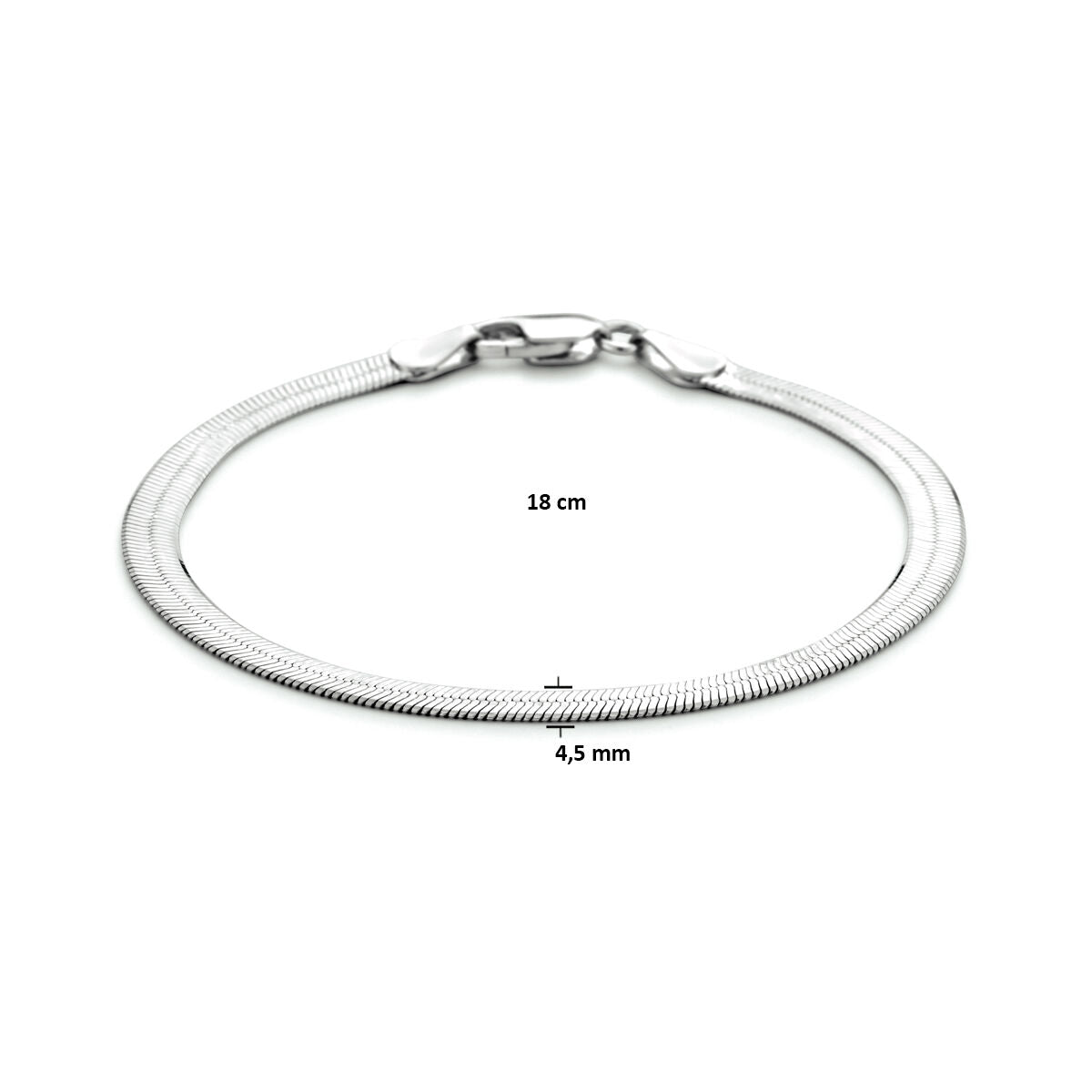 pulsera plana 4,5 mm plata rodiada