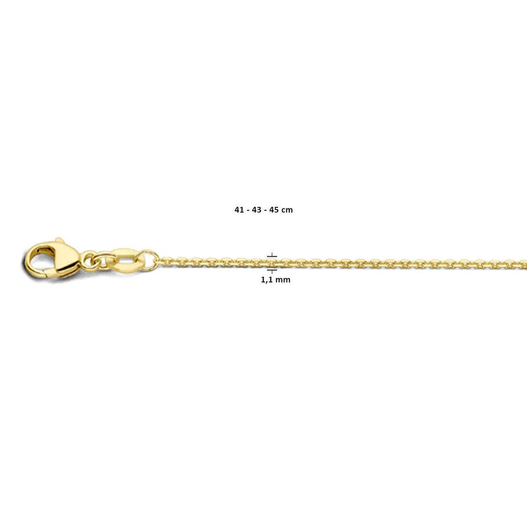 collier anker gediamanteerd 1,1 mm 41 - 43 - 45 cm 18K geelgoud