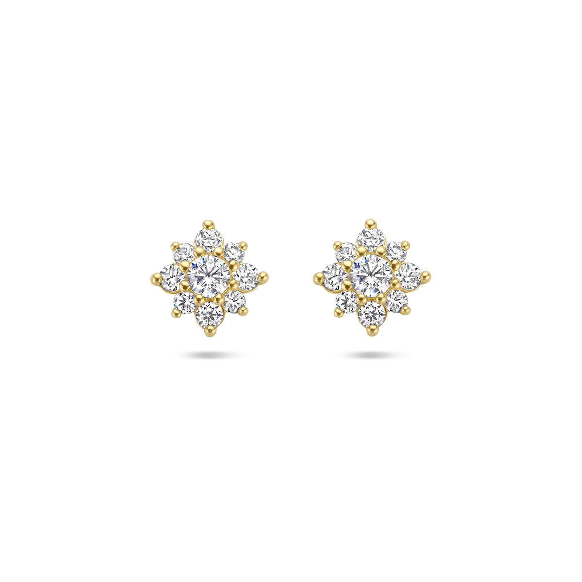 Pendientes de roseta de zircón en oro amarillo de 14 quilates.