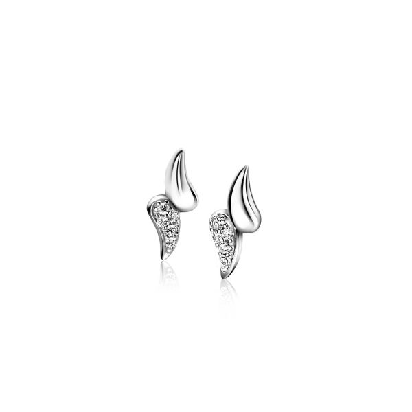 Pendientes de plata con forma de gota y detalles brillantes.