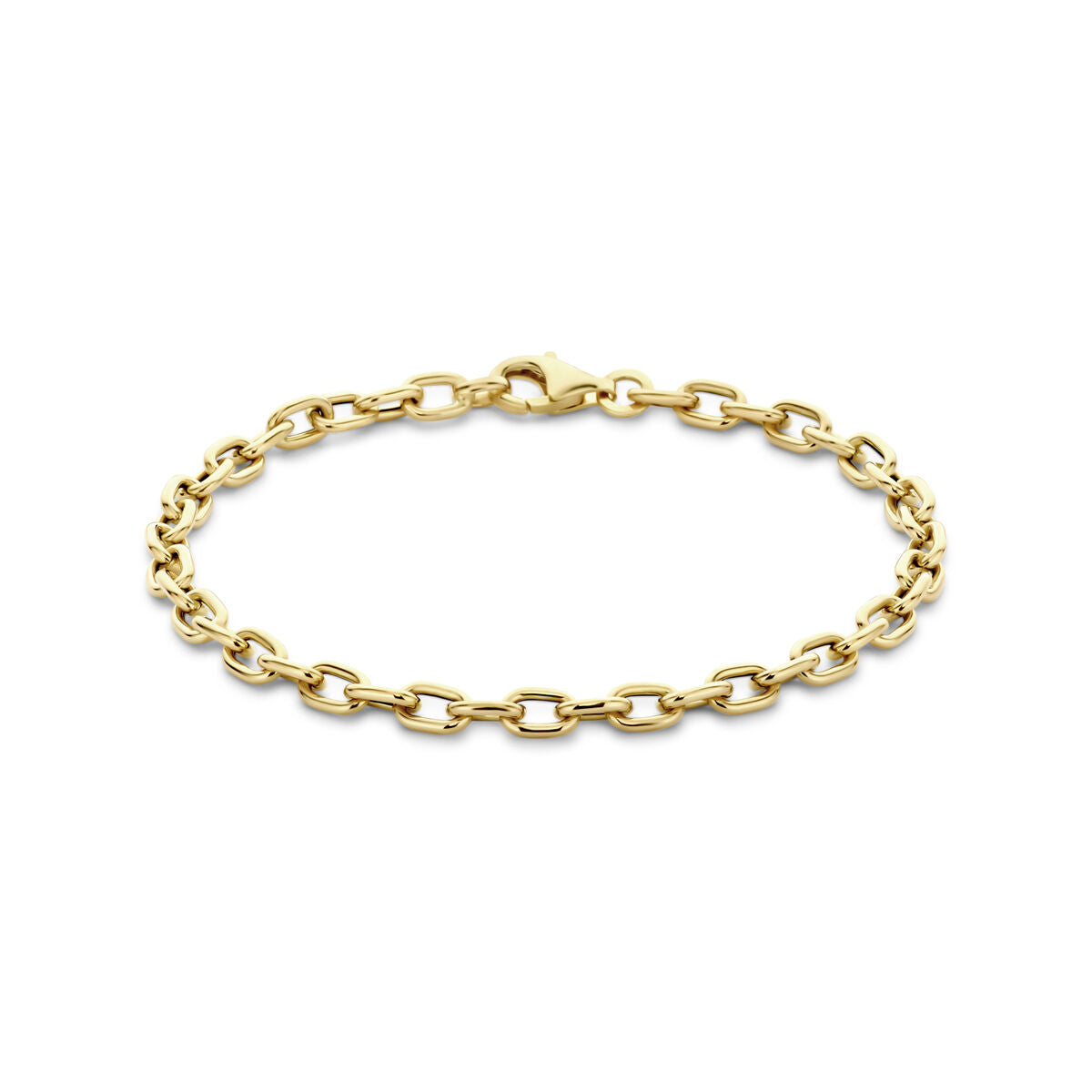Pulsera de 14K en oro amarillo, con eslabones de 4,5 mm y longitud de 19 cm.