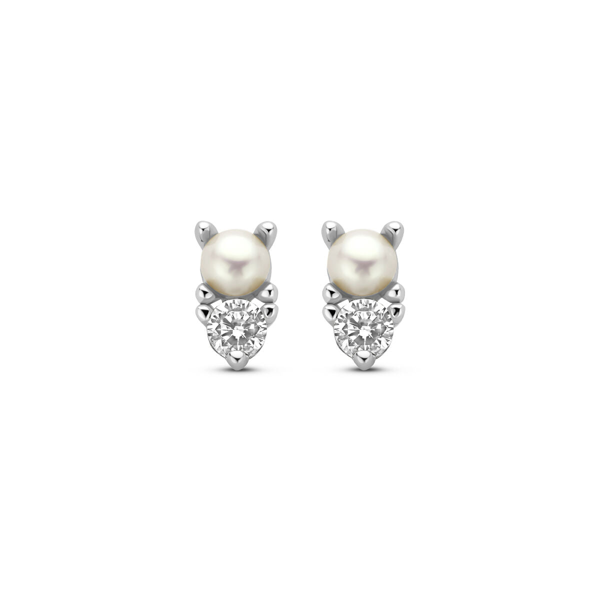 Pendientes de primera puesta con perla y circonitas en plata rodiada.