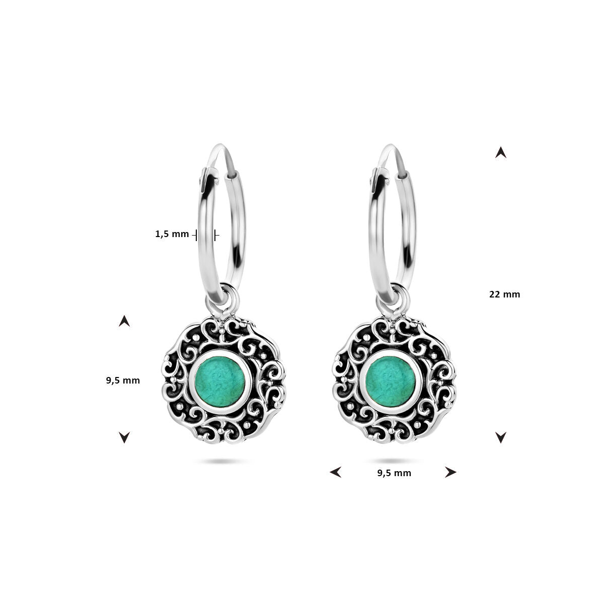aros sintético verde plata oxidada