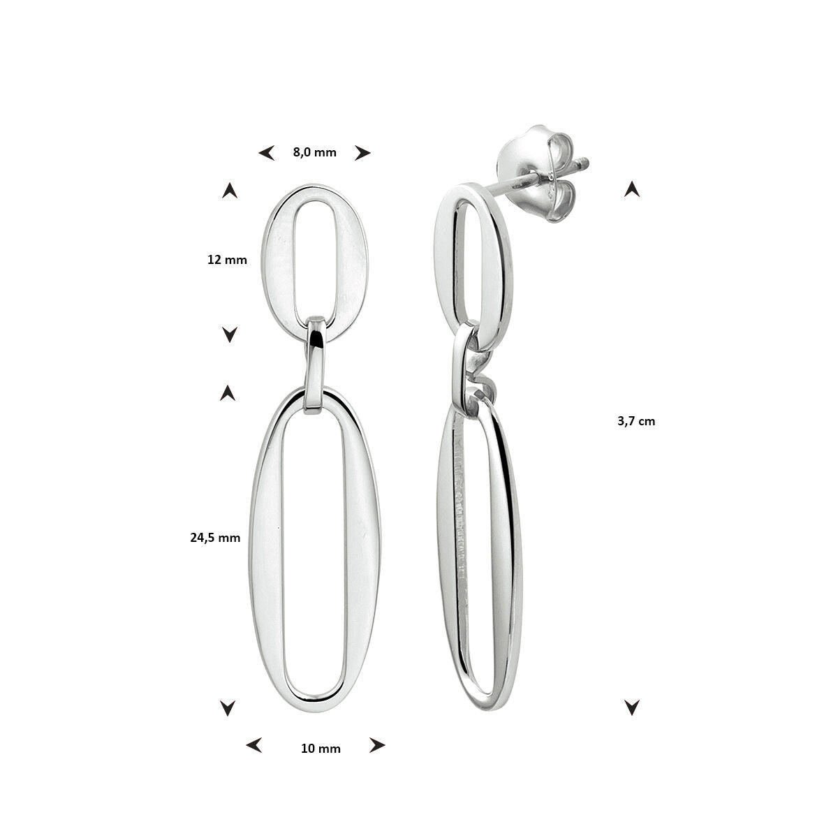 pendientes paperclip de plata rodiado