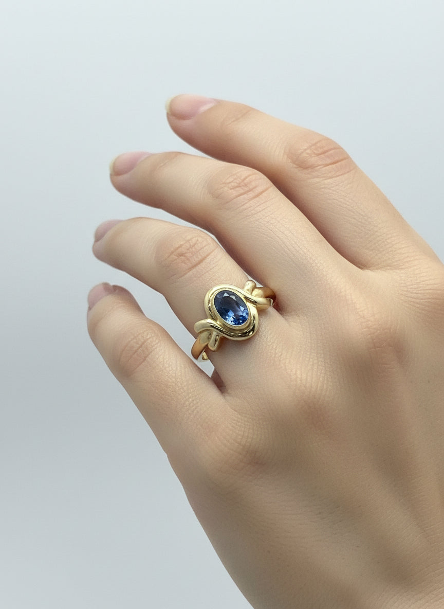anillo vintage de oro 14k topacio 1gr