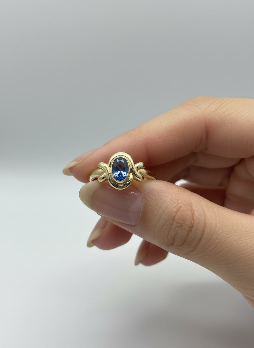 anillo vintage de oro 14k topacio 1gr