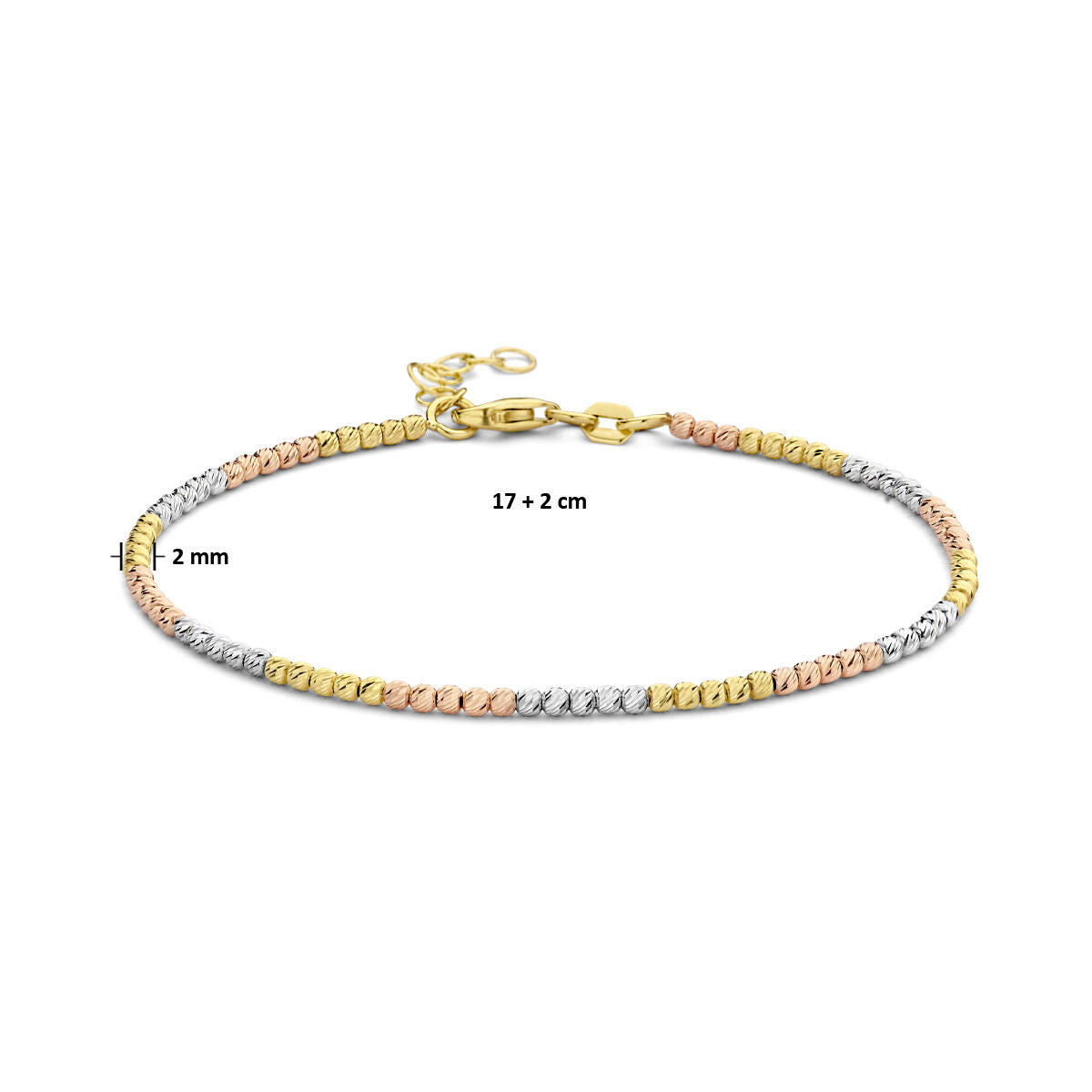 Pulsera de mujer de oro bolitas diamantadas 14K tricolor