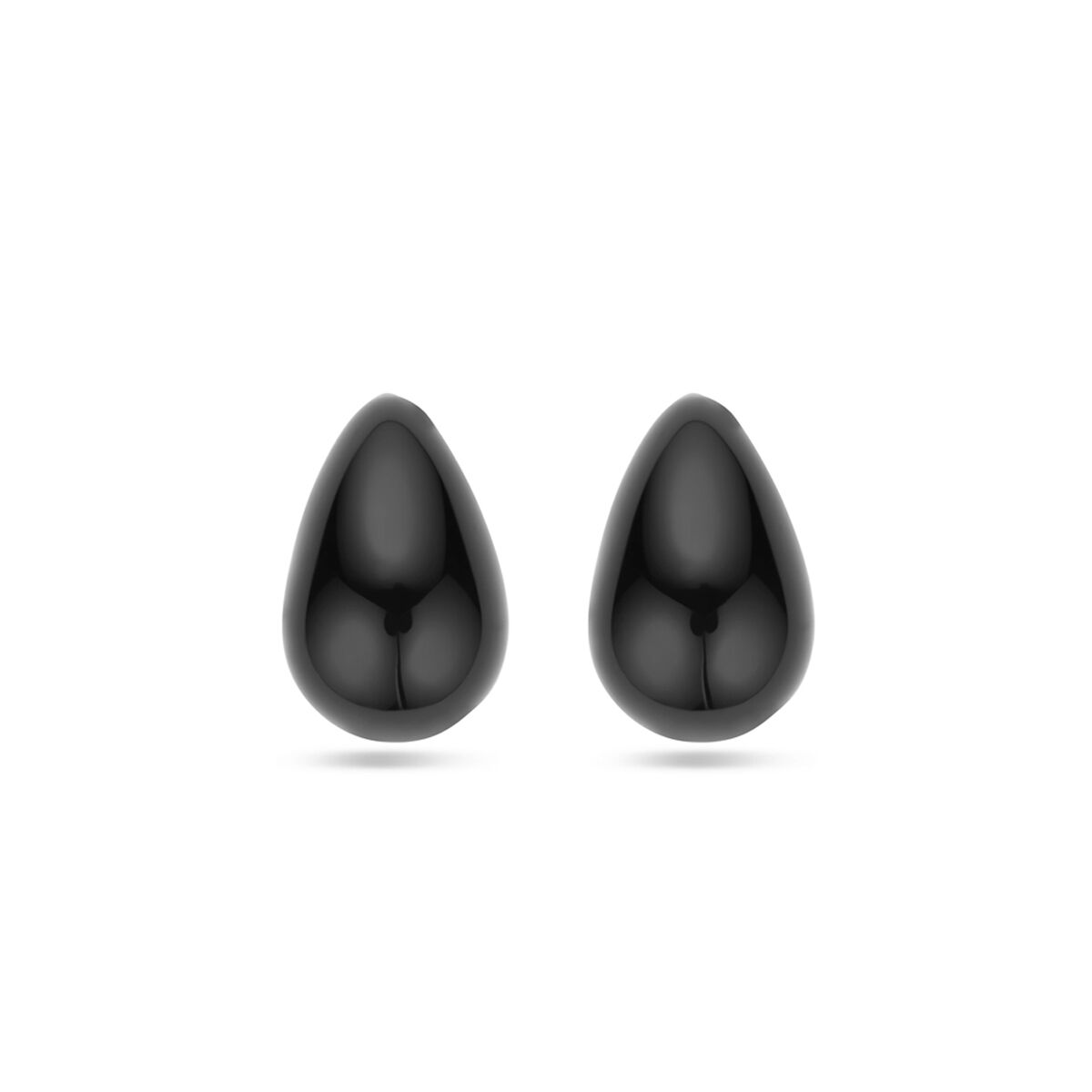 Pendientes de botón de esmalte negro, 20 mm, con acabado en plata dorada.