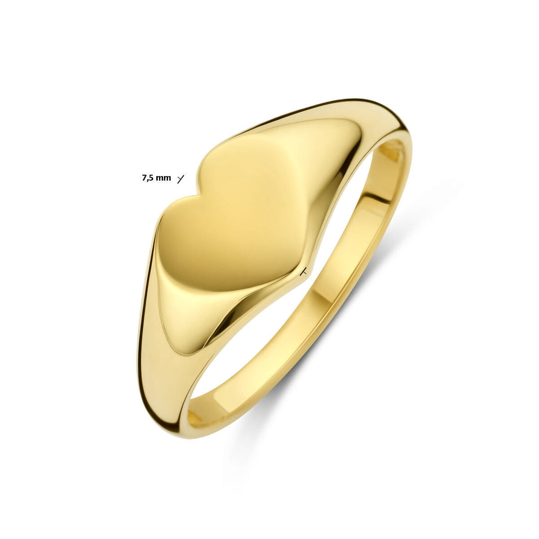 De ring hartje 14K geelgoud van Van der Kooij Collectie heeft een gepolijst hartvormig gezicht van 7,5 mm, afgebeeld op een witte achtergrond.