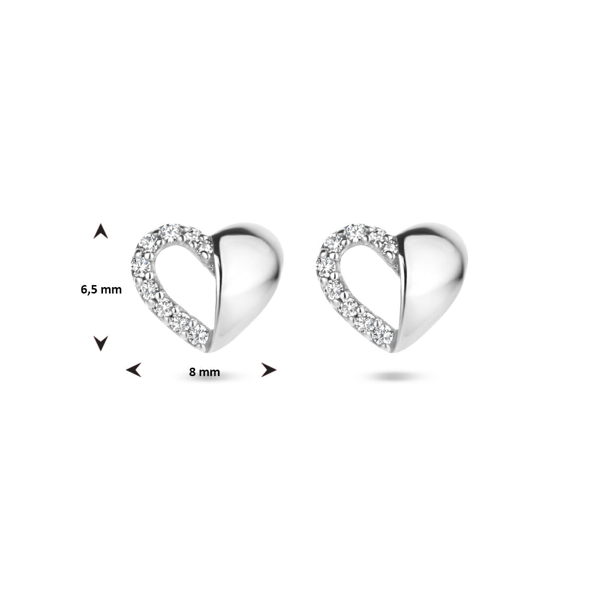 pendientes de botón corazón circonita plata rodiada