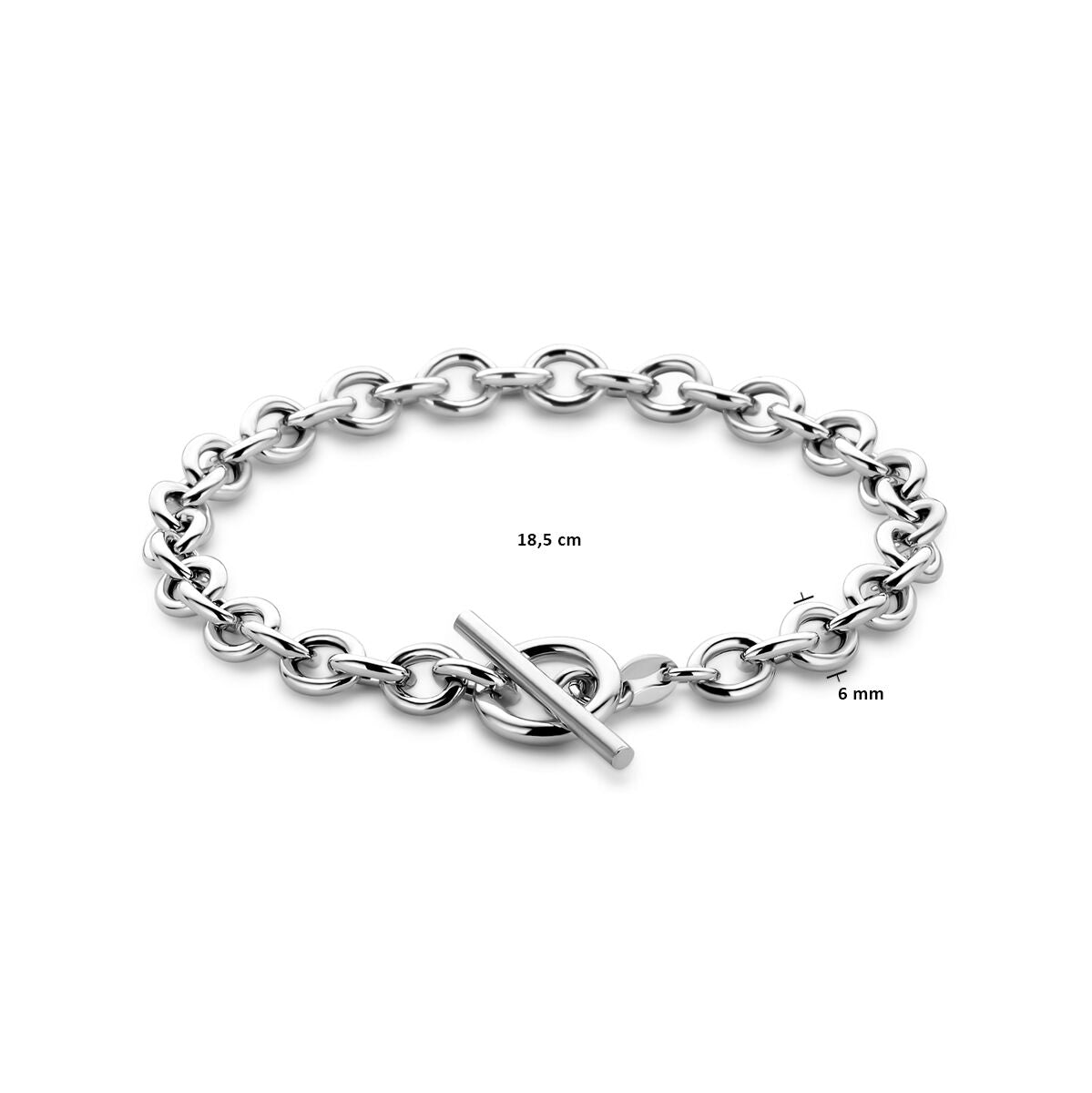 pulsera 6 mm 18,5 cm con cierre de capiteles en plata rodiada