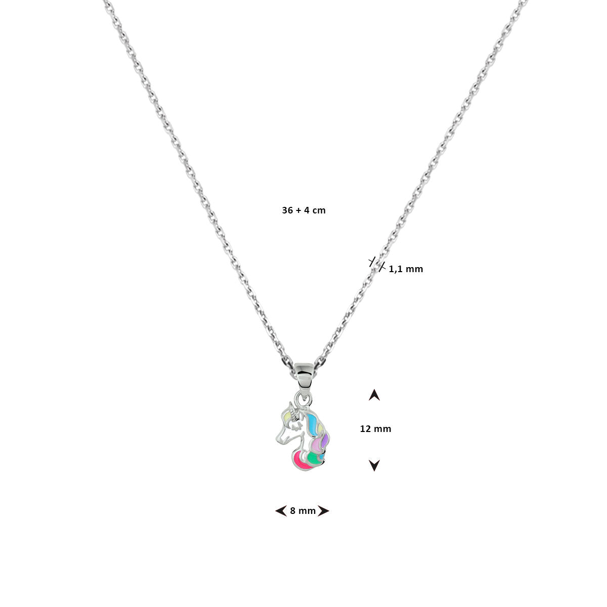 collar unicornio 36 + 4 cm plata rodiado