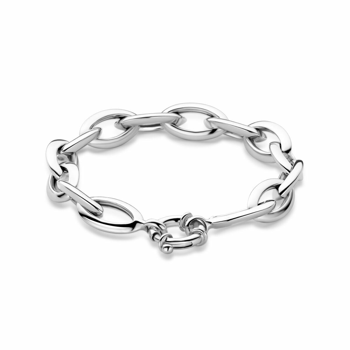 Pulsera de eslabones de ancla de 10,5 mm y 20 cm con gran cierre de resorte en plata rodiada.