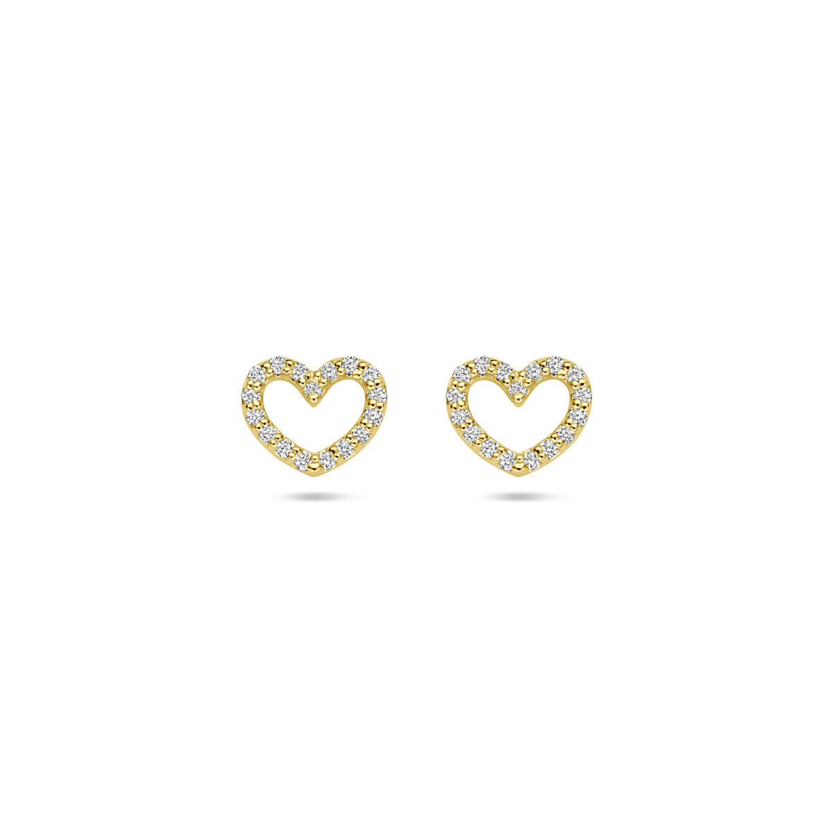 pendientes de botón de oro amarillo en forma de corazón con diamante cultivado en laboratorio