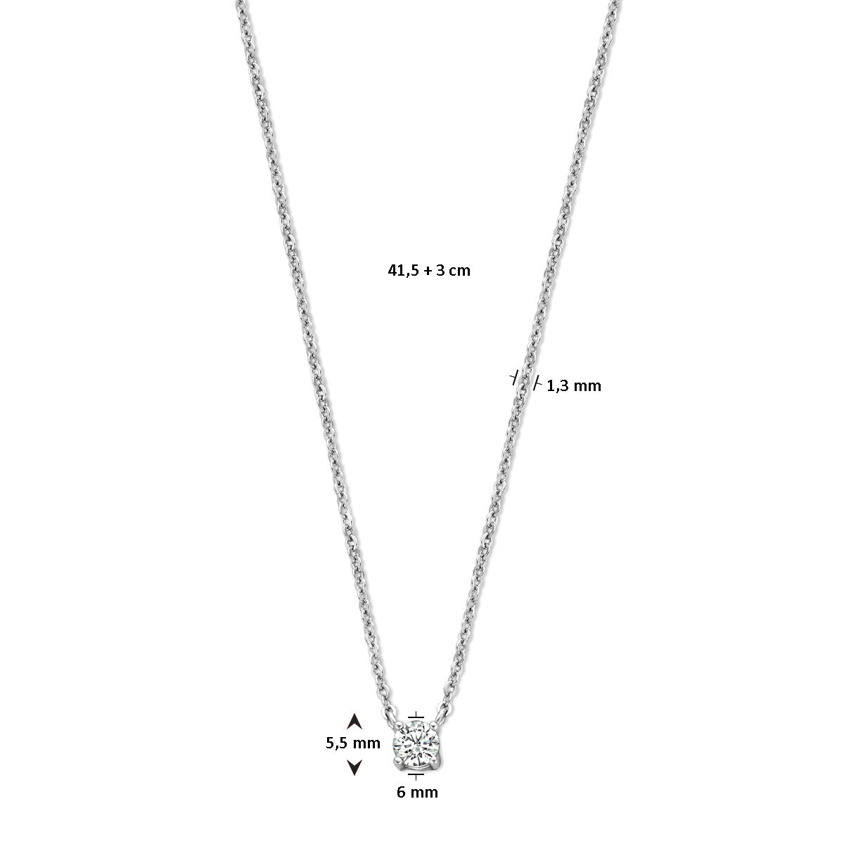 collar de circonita 41,5 + 3 cm plata rodiado