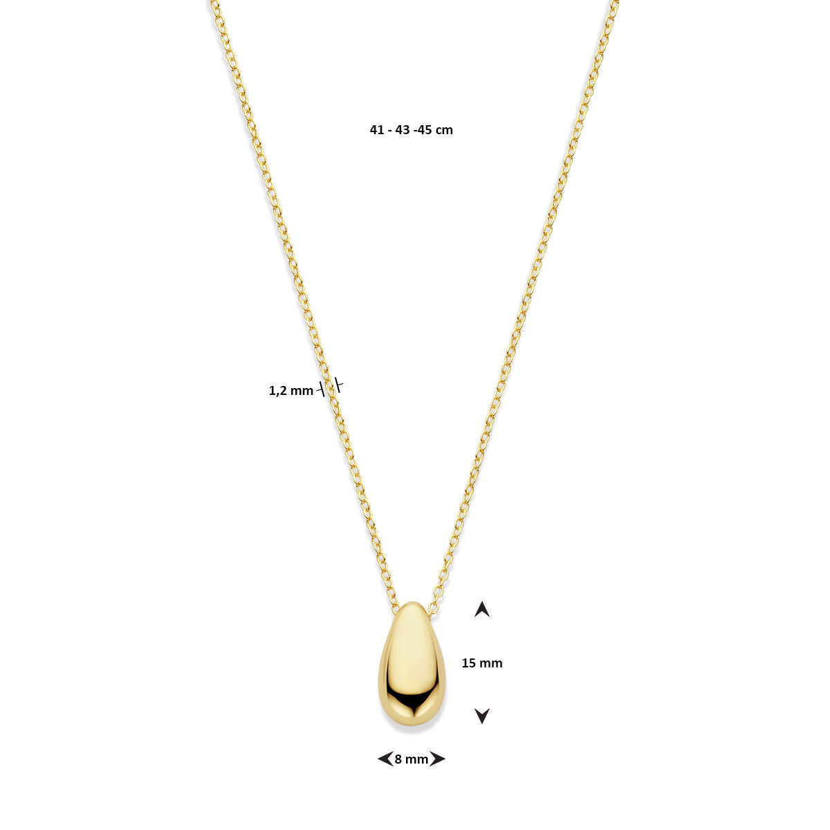 collar gota 41 - 43 - 45 cm 3 micrones plata chapado en oro amarillo