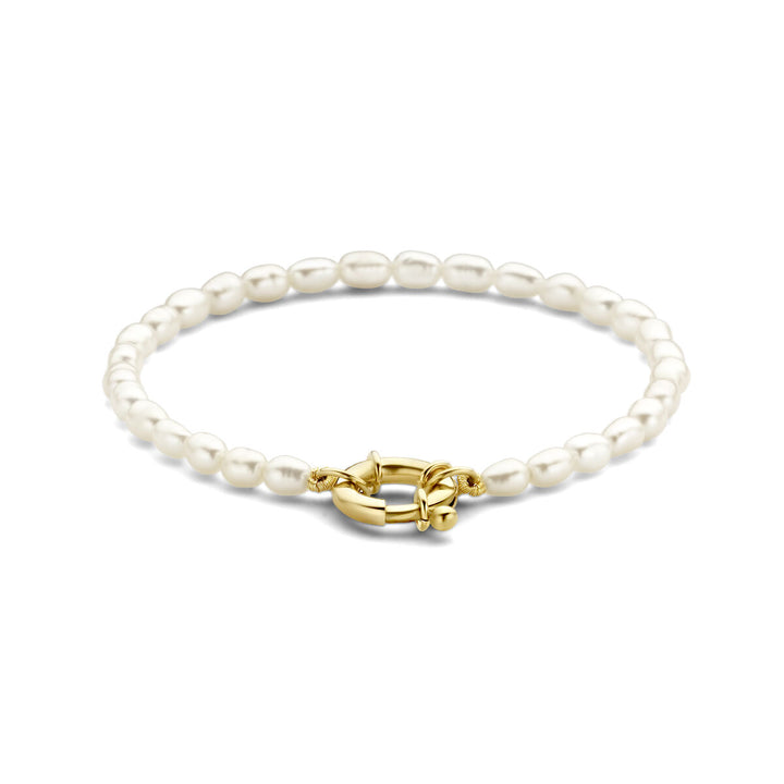 armband parels 18,5 cm met groot springslot 14K geelgoud