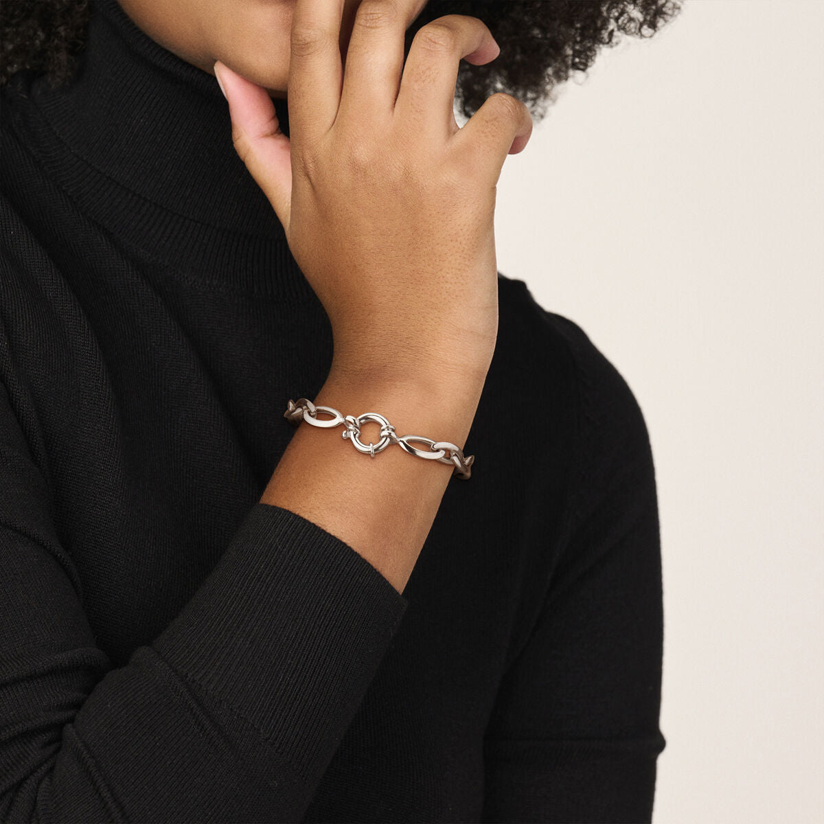 pulsera ancla 9,5 mm 20 cm con gran cierre de muelle plata rodiada