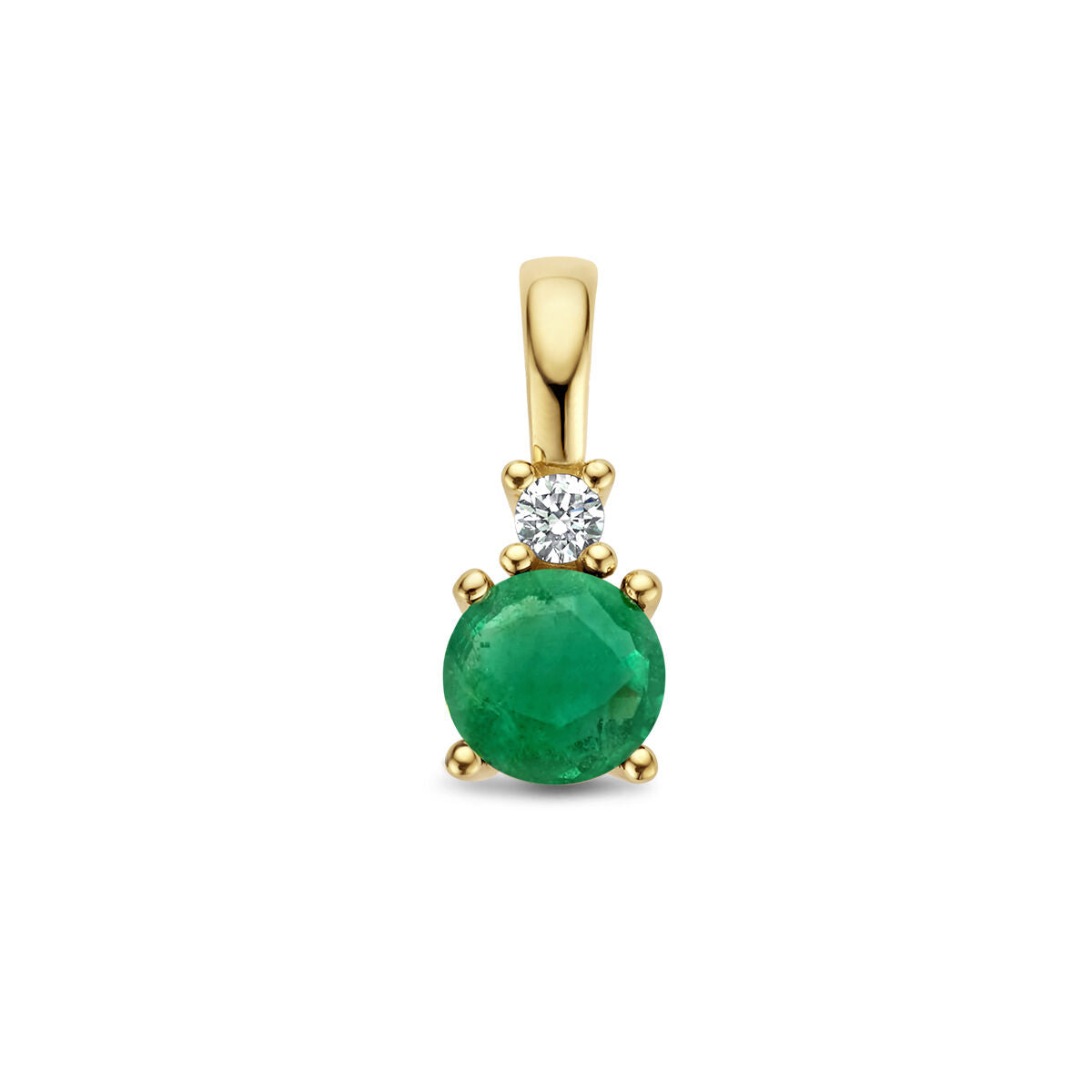 Colgante de esmeralda y diamante de 0.02 ct en oro amarillo de 14K.