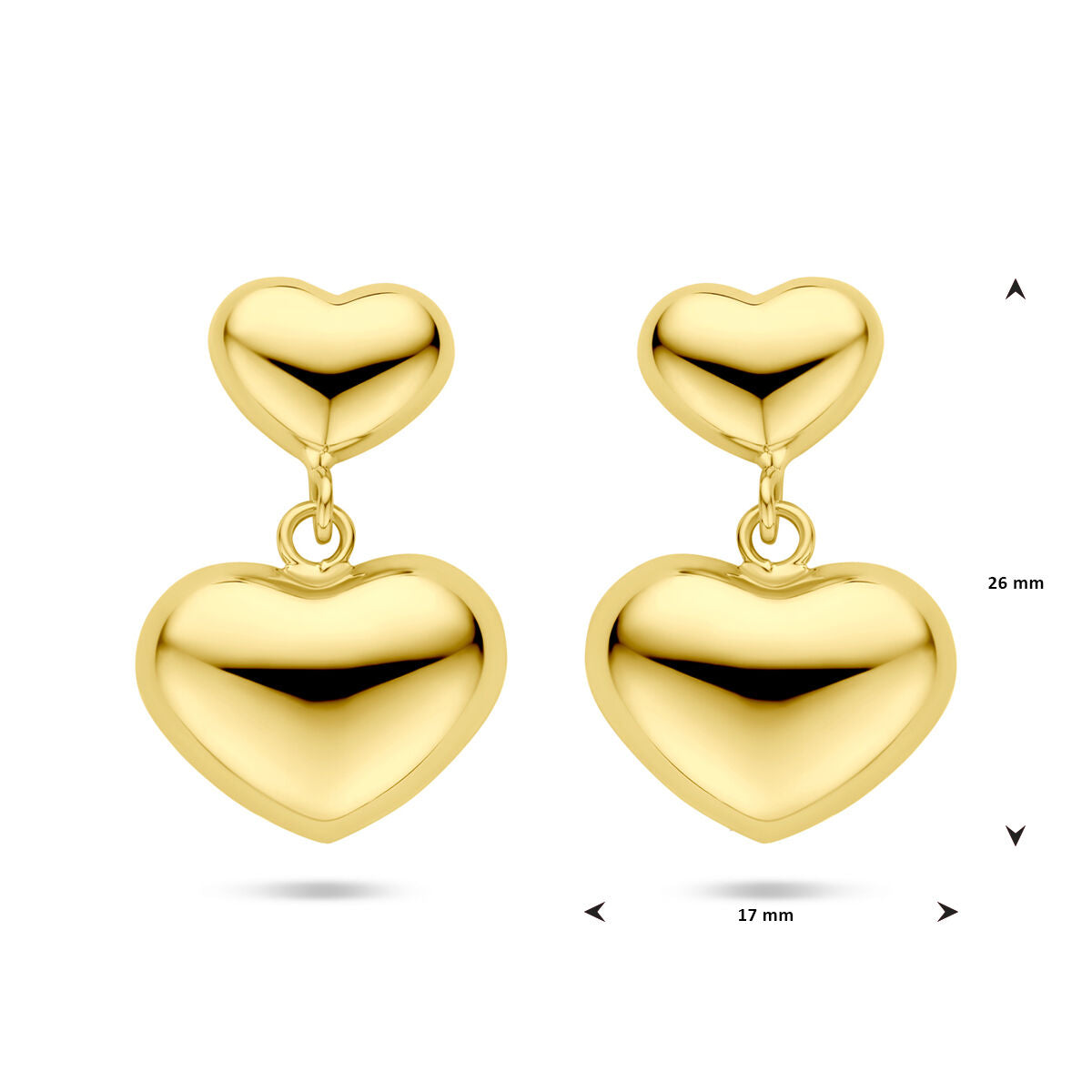 pendientes de corazón 26 mm 1 micron plata chapado en oro amarillo