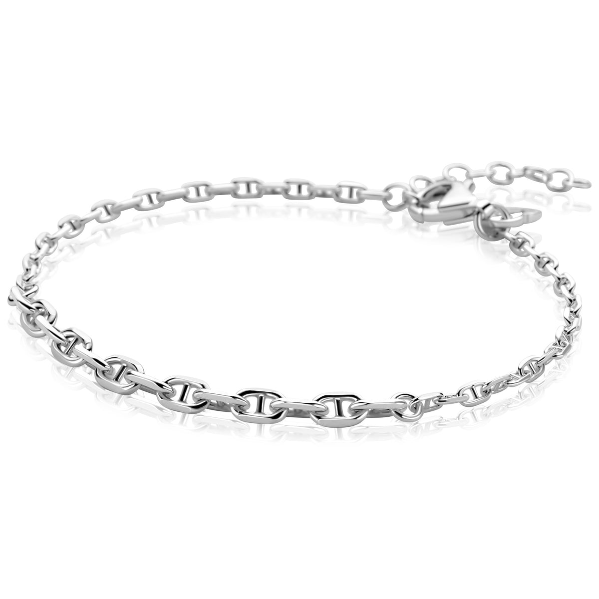 Pulsera de plata con eslabones intercalados y cierre de langosta.
