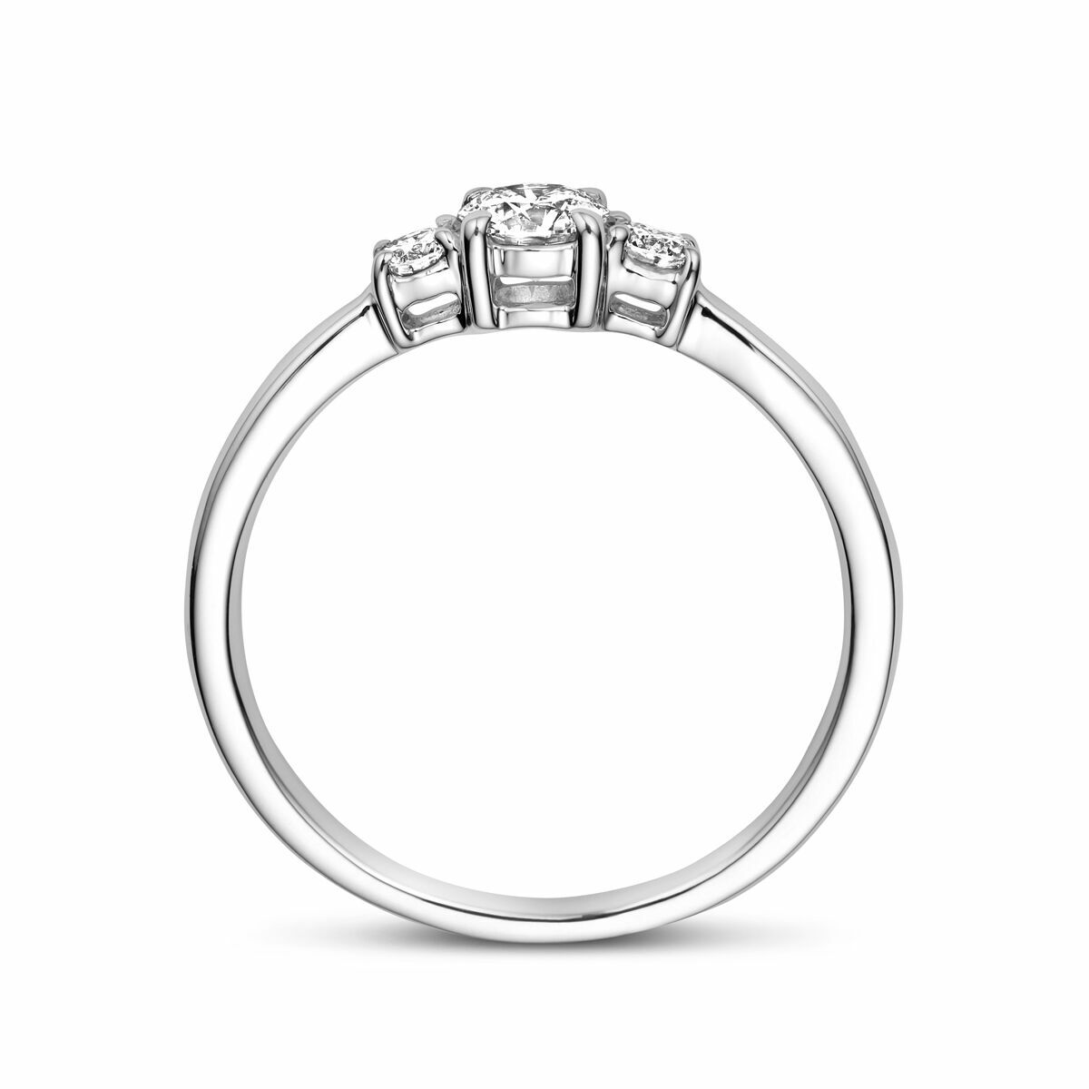 anillo trilogía diamante cultivado en laboratorio 0.46ct h si oro blanco 14K
