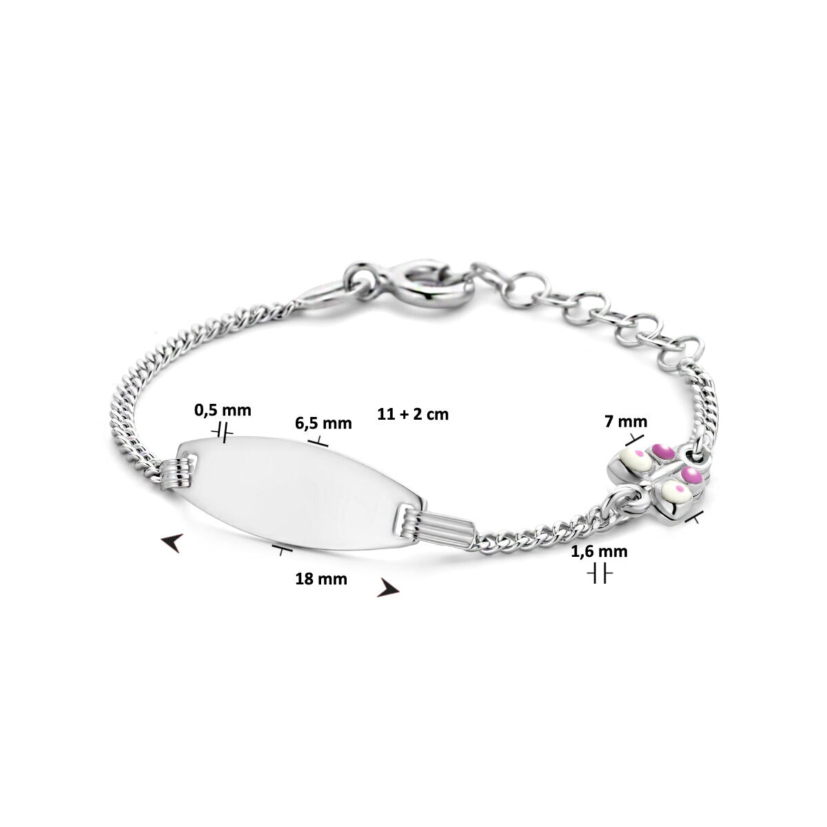 pulsera de grabado mariposa placa 6,5 mm 11 + 2 cm plata rodiada