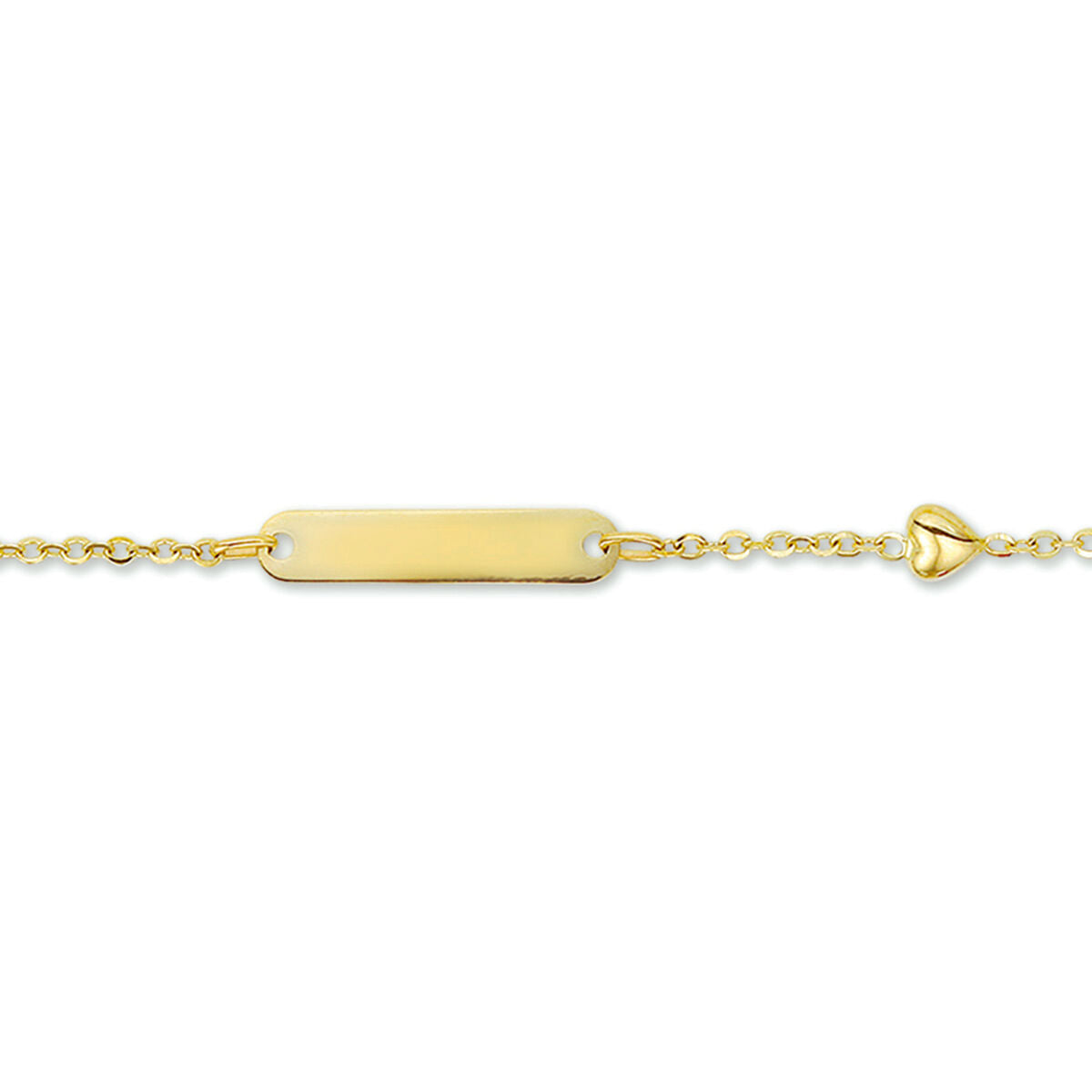 Pulsera de grabado con placa en forma de corazón, color dorado, de 4,0 mm de ancho y ajustable de 11 a 13 cm.