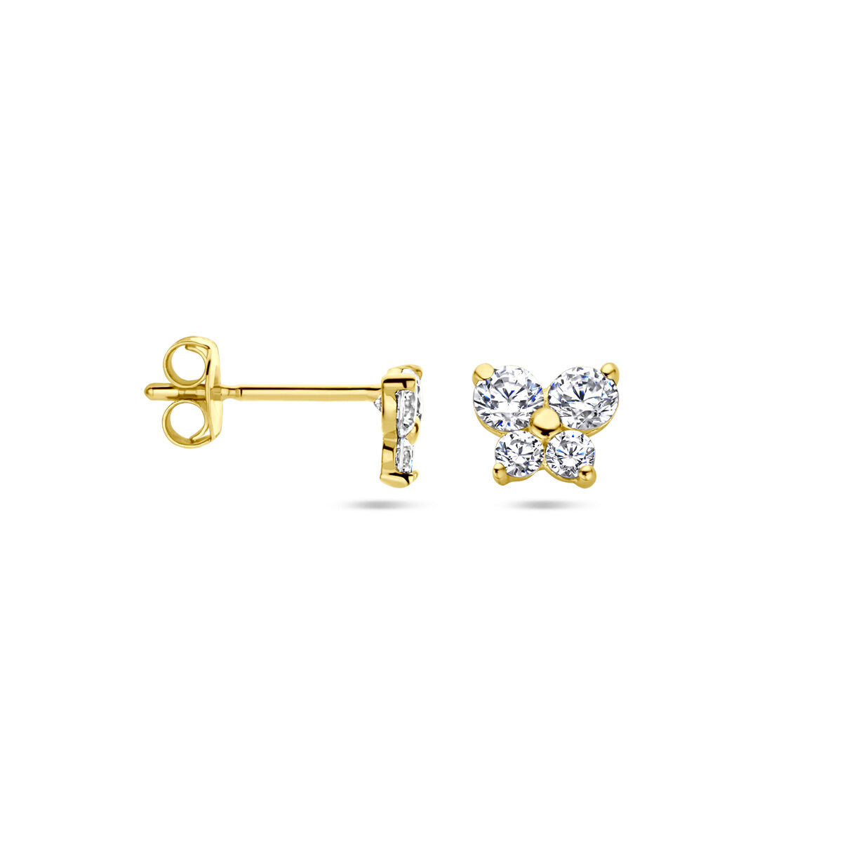 pendientes de botón mariposa circonita 14K oro amarillo