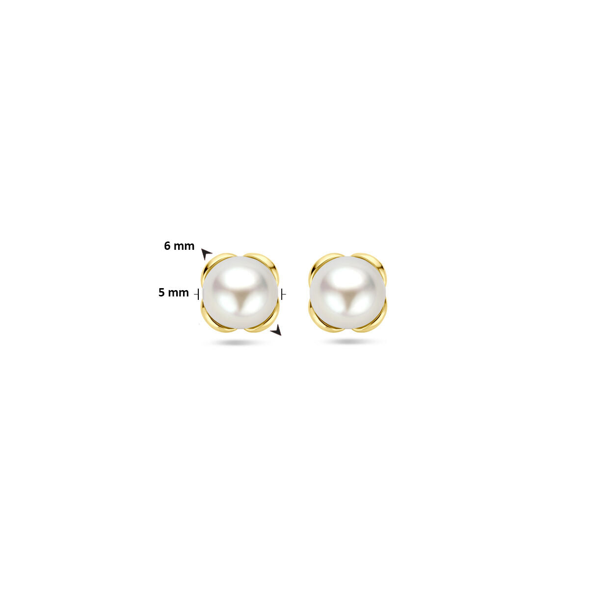 pendientes de botón flor perla 14K oro amarillo