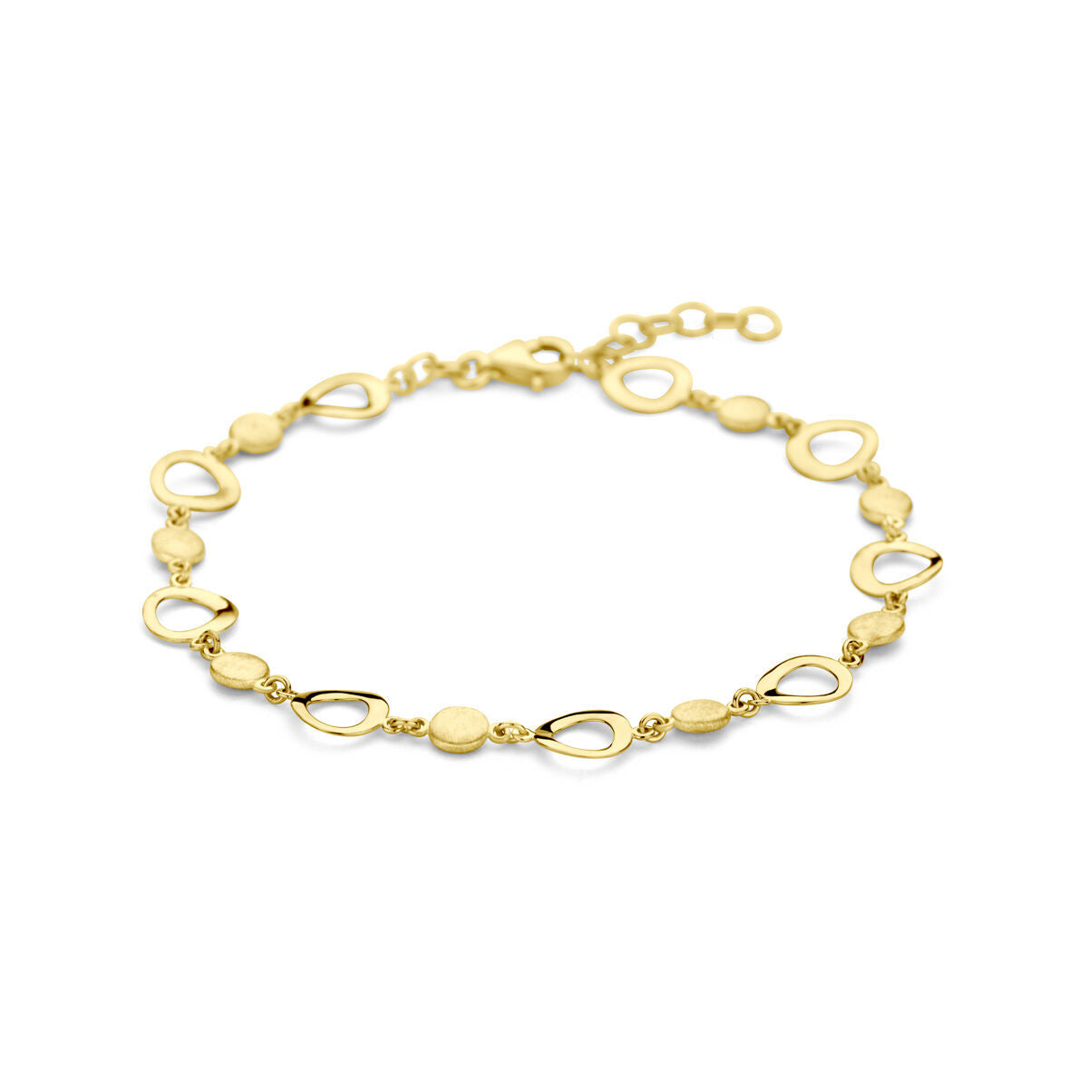 Pulsera de oro de 14K con acabado pulido y mate, con eslabones en forma de gota.