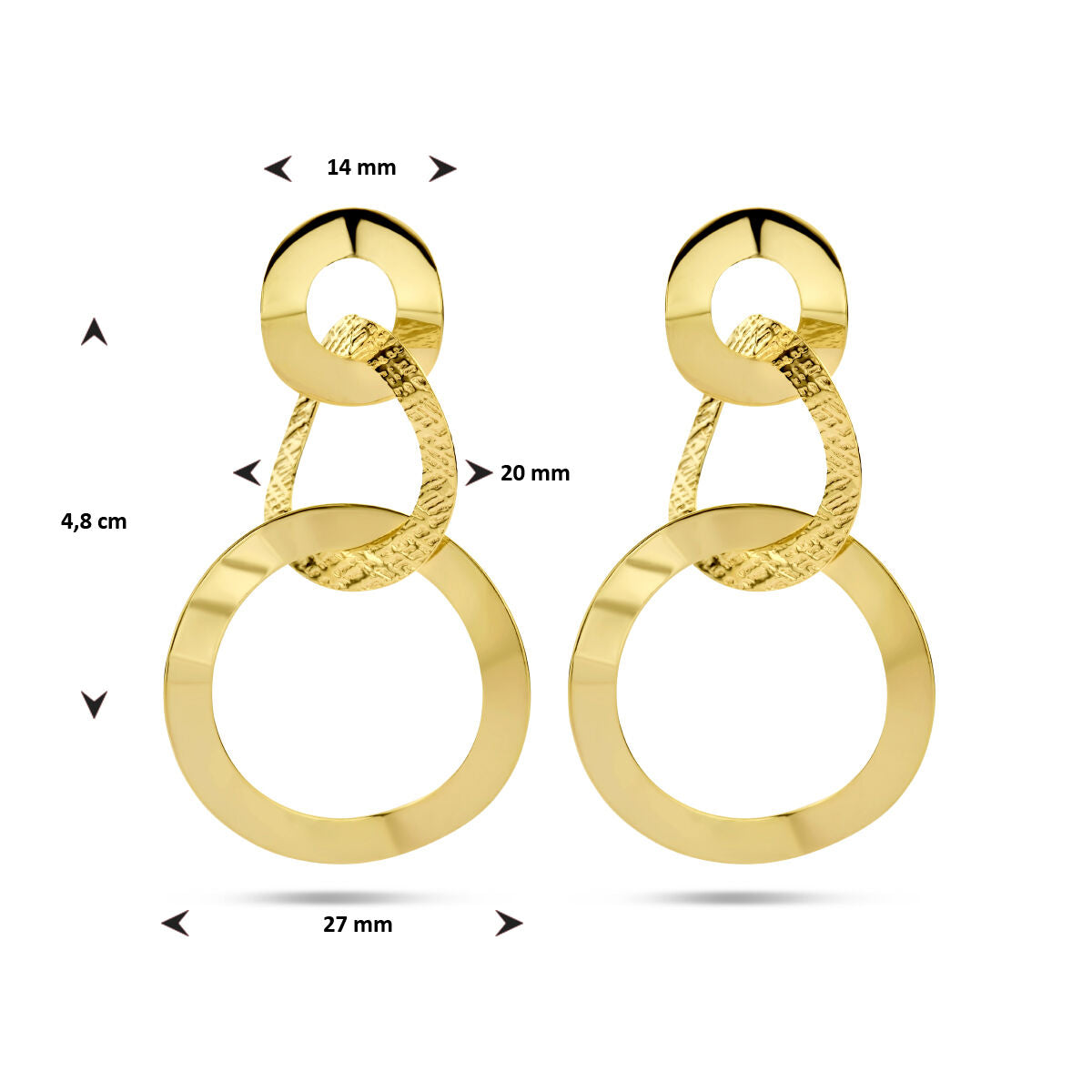 pendientes círculos poli/mate 1 micrón plata chapado en oro amarillo