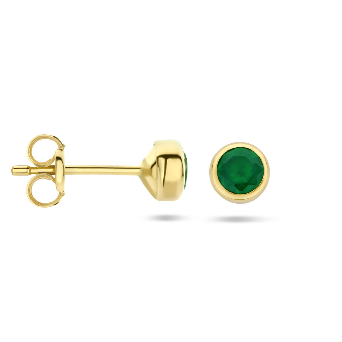 pendientes de botón de ágata verde en oro amarillo de 14K