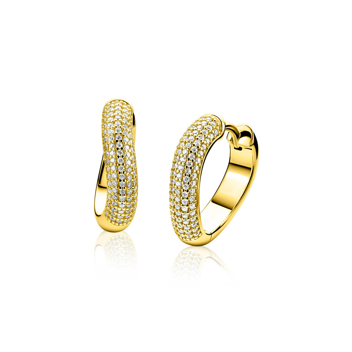 Pendientes de aro dorados con pavé de circonitas, de 17 mm de diámetro.