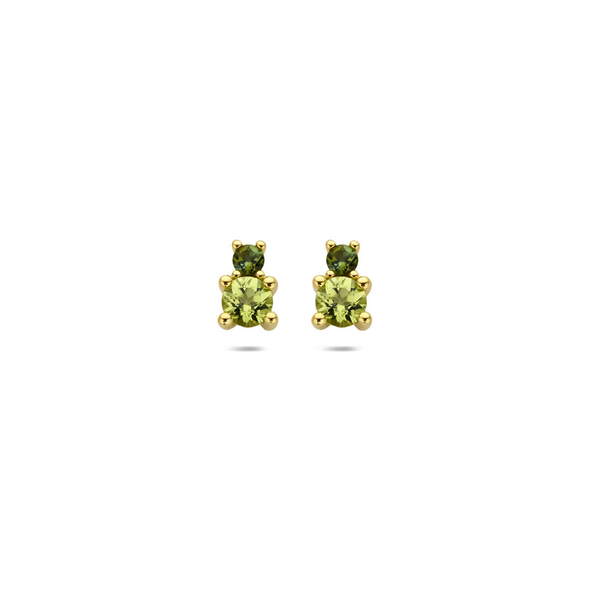 Pendientes de oro amarillo de 14k con peridoto y turmalina verde.