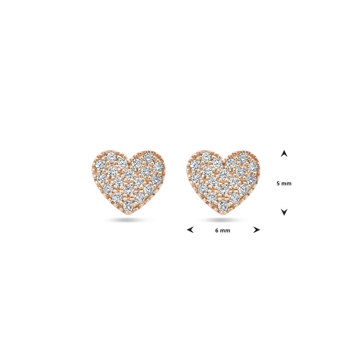 pendientes de botón corazón diamante 0.11ct (2x 0.055ct) h si 14K oro rosa