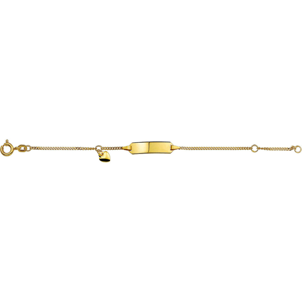 De Van der Kooij Collectie Baby armband goud hart gourmette plaat 5,0 mm 14K is een delicaat unisex kinderarmbandje met een platte plaat en hart bedel, uitgevoerd in 14K goud.