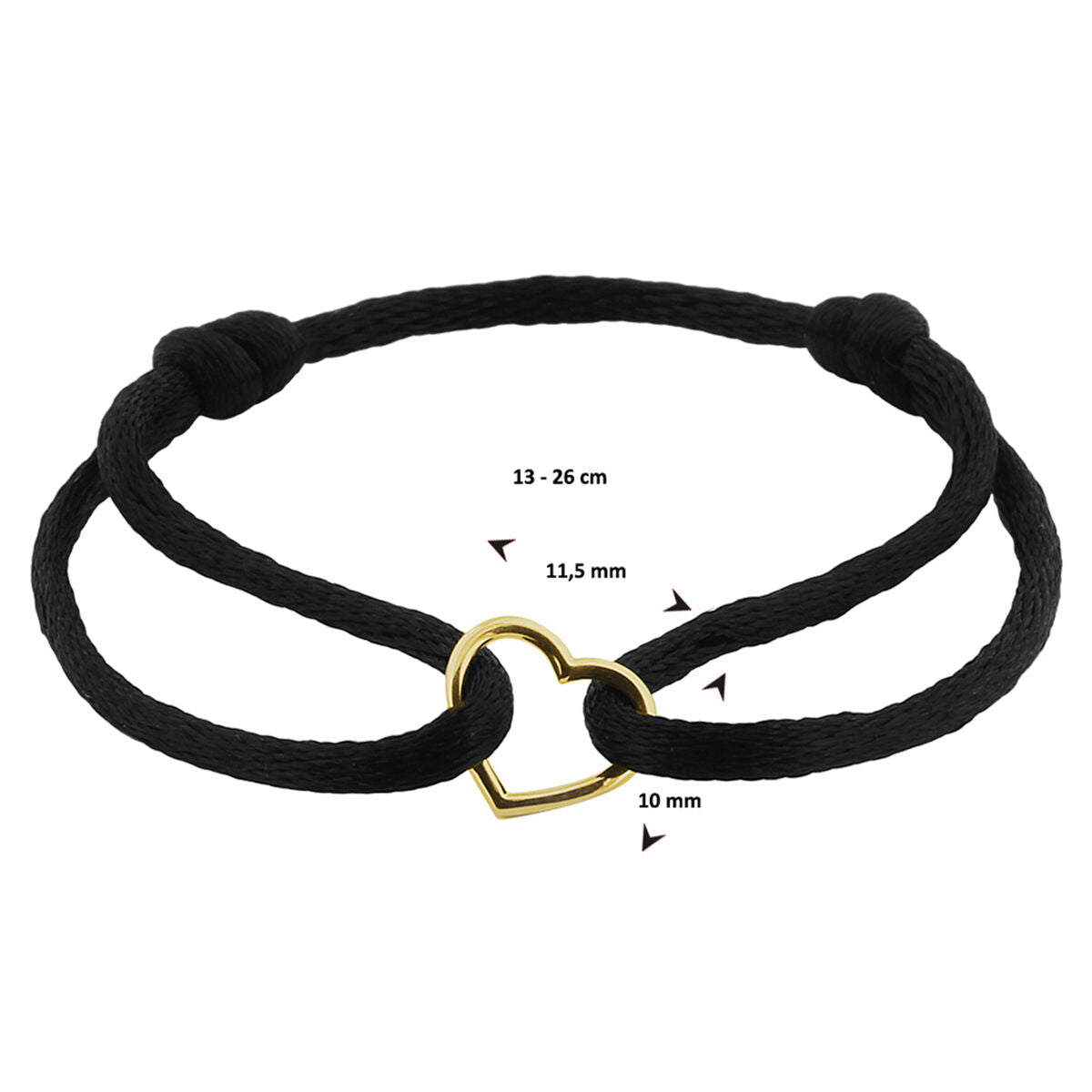 pulsera de satén corazón 14K oro con goma/nylon/cuero