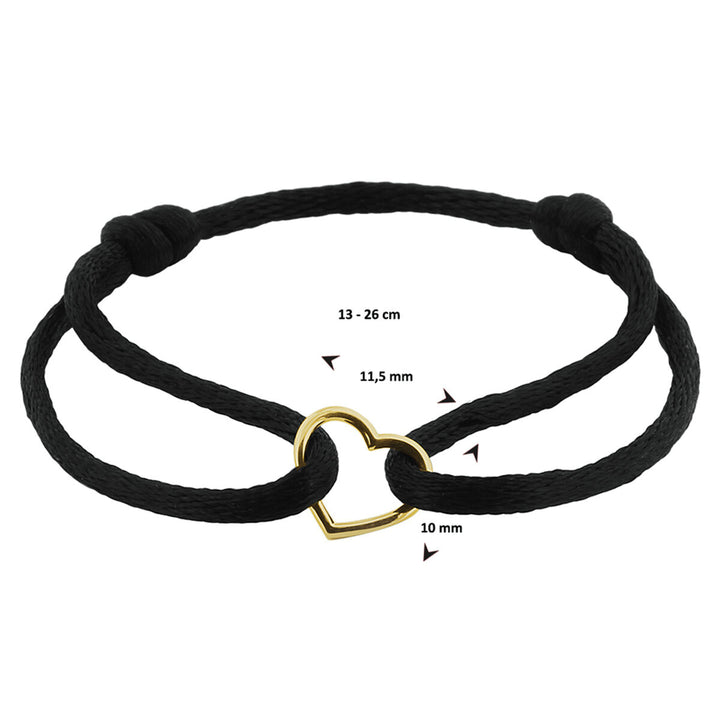 armband satijn hart 14K goud met rubber/nylon/leer