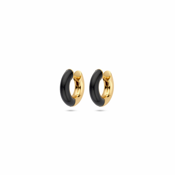 klapoorringen zwart emaille 4 mm 1 micron zilver verguld (geel)