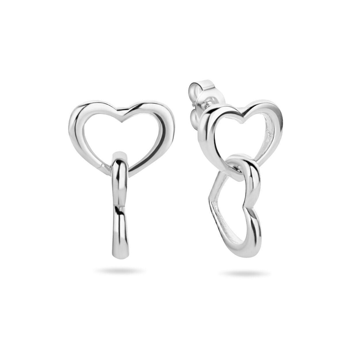 pendientes de corazón de plata rodiada