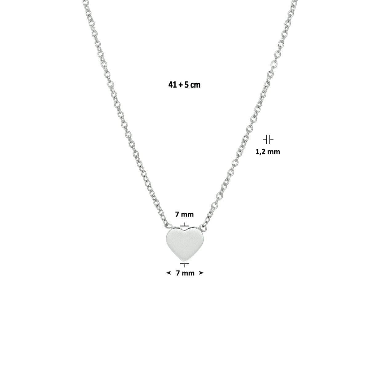 collar corazón 41 + 5 cm plata rodiado