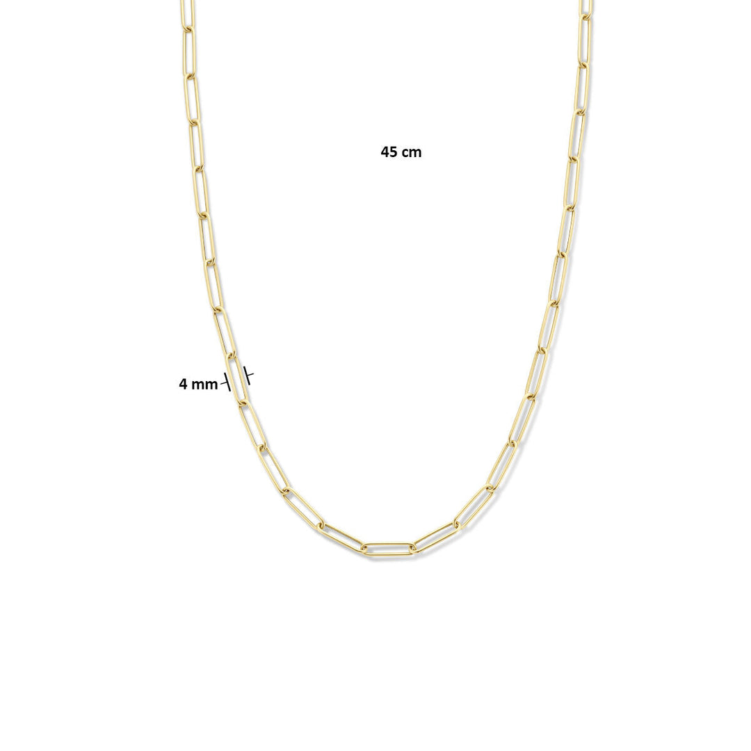 collier paperclip ronde buis 4,0 mm 45 cm met groot springslot 14K geelgoud