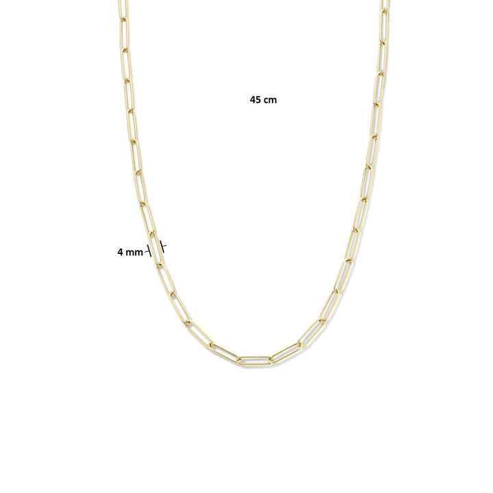 collier paperclip ronde buis 4,0 mm 45 cm met groot springslot 14K geelgoud