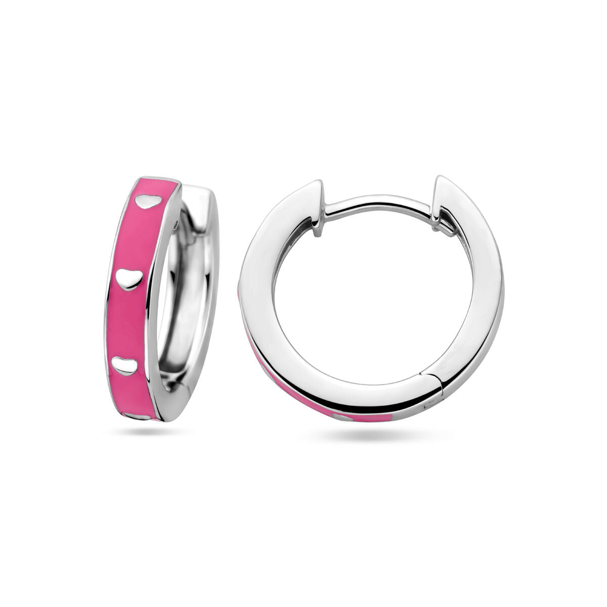 aros de esmalte rosa en plata rodiada