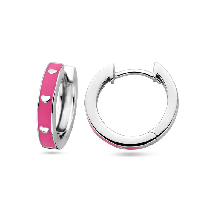 klapoorringen roze emaille zilver gerhodineerd
